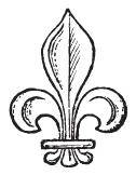 A copyright free image of a woodcut depicting a Fleur de Lis, often used on decorative facade pipes in pipe organs.